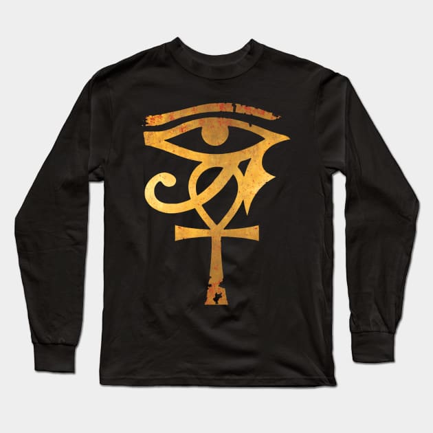 Egyptian Eye Of Horus Ankh Egypt Archaeologist Gold Long Sleeve T-Shirt by tanambos